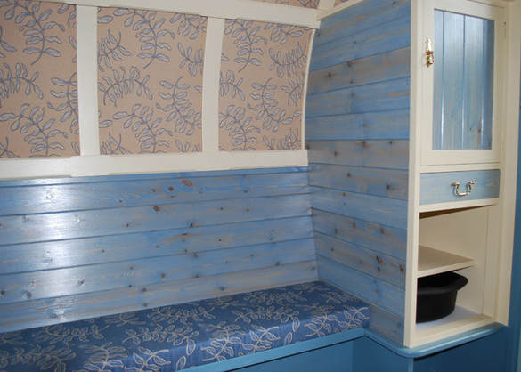Storage and bench in our Gypsy Caravan